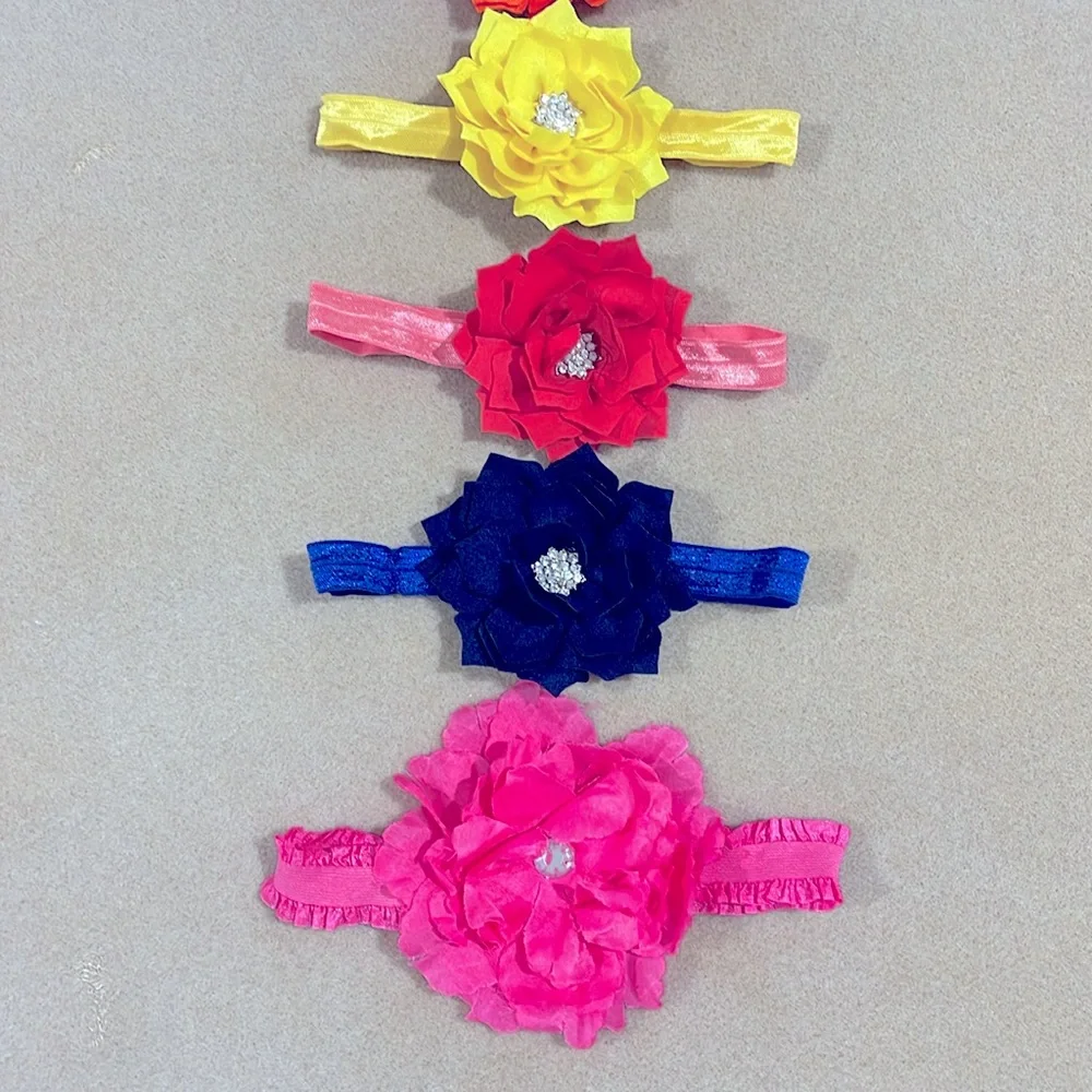 ONE SET OF 6 FLOWER & CRYSTAL + 1 BONUS HEADBANDS SIZE BABY GIRL TO TODDLER